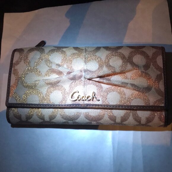 Coach Rose Gold Metallic Signature CC Wallet Leather Organizer Clutch Bag Card - Picture 5 of 15
